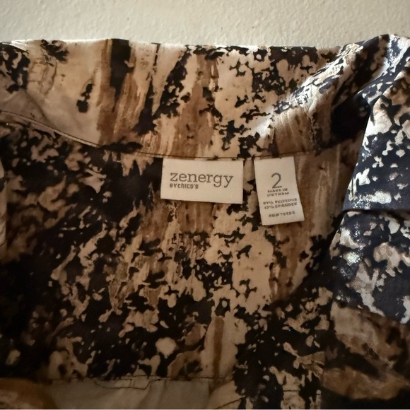 Zenergy by Chico’s Animal Stripe Jacket Zip Shiny Black/Brown Sz 12 (Chico’s 2) - Picture 12 of 14